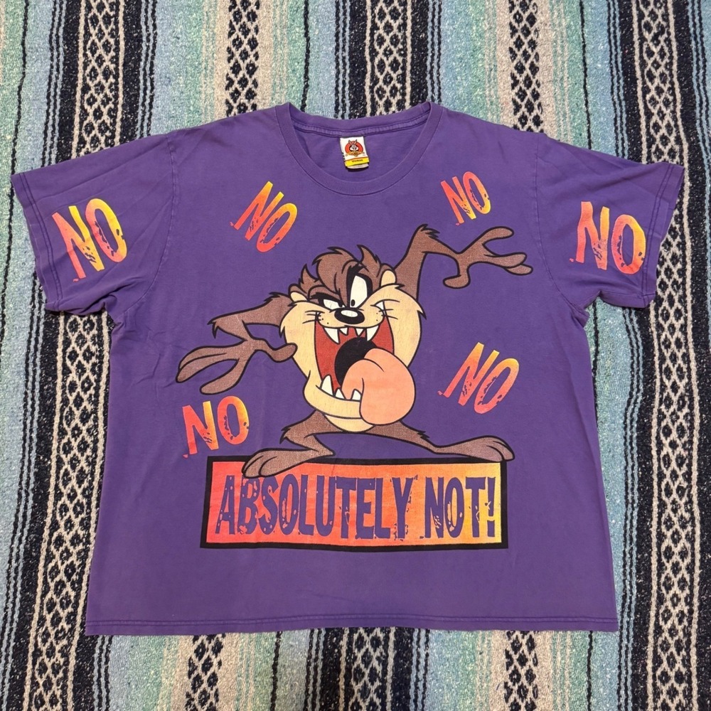 Vintage 1999 Looney Tunes Taz Absolutely Not Purple T-Shirt Womens 18W/20W Plus